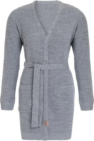 Knit Factory Robin Gebreide Dames Vest - Grof gebreide cardigan - Lichtgrijs Damesvest - Middellang vest reikend tot boven de knie - - 40/42 - Met steekzakken