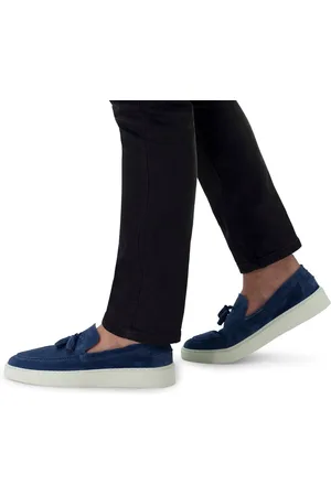 Manfield Heren - Blauwe suède loafers met kwastjes