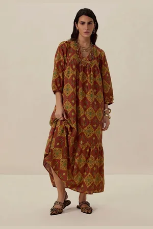 Sissy-Boy Donkerrode maxi jurk met ikat dessin