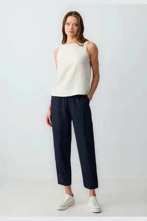Jimmy Key Hoge Taille Slanke Broek Van Geweven Linnen