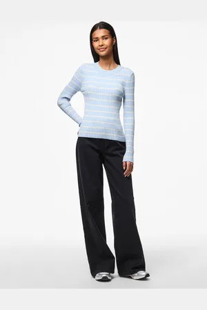 Pieces® Trui Pccrista Ls O-neck Knit Noos Bc 17115047 Cashmere Blue/birch Narr Dames