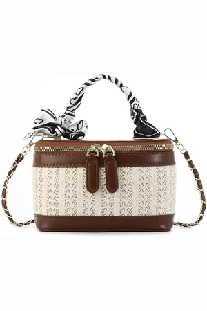 Merkloos S&Dshopline® Dames stro schoudertas kleine stro handtas elegante vierkante tas met handvat modieuze emmer schoudertas