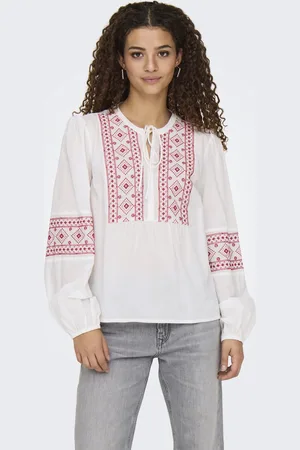 JDY Jacqueline de Yong Blouse lulu L/s Embroidery Shirt Wvn 15345478 Cloud Dancer/ski Patrol Dames