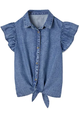 Vertbaudet Denim blouse met strik voor meisjes