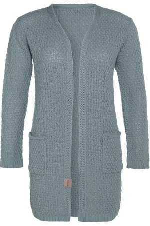 Knit Factory Luna Gebreid Vest - Gebreide dames cardigan - Middellang vest reikend tot boven de knie - Groen damesvest gemaakt uit 30% wol en 70% acryl - 40/42 - Met steekzakken