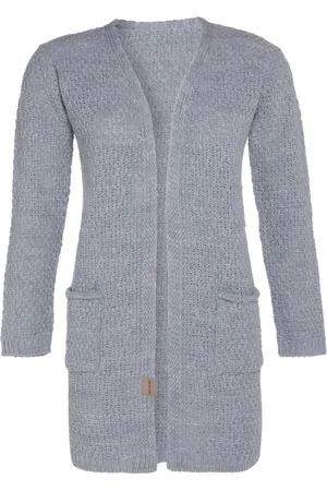Knit Factory Luna Gebreid Vest - Gebreide dames cardigan - Middellang vest reikend tot boven de knie - Grijs damesvest gemaakt uit 30% wol en 70% acryl - 36/38 - Met steekzakken