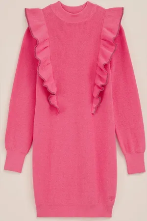 WE Fashion Meisjes gebreide jurk met ruches