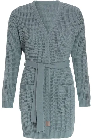 Knit Factory Robin Gebreide Dames Vest - Grof gebreide cardigan - Groen Damesvest - Middellang vest reikend tot boven de knie - - 36/38 - Met steekzakken