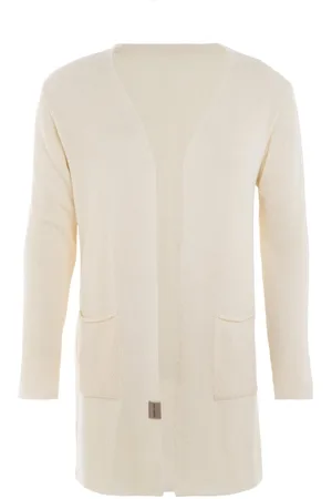 Knit Factory Ella Lang Gebreid Vest - Gebreide dames cardigan - Lang vest tot over de knie - Zwart damesvest gemaakt uit 30% wol en 70% acryl - - 40/42