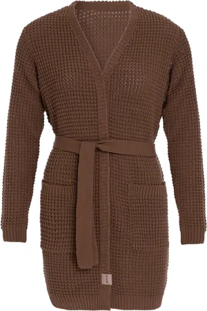 Knit Factory Robin Gebreide Dames Vest - Grof gebreide cardigan - Bruin Damesvest - Middellang vest reikend tot boven de knie - - 40/42 - Met steekzakken