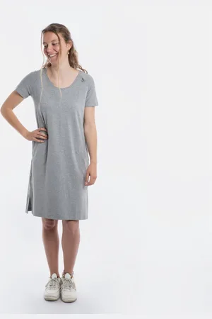 Knit Factory Lily Jurk - Dames midi-jurk met ronde hals - Rechte jurk - Korte mouwen - Jurk voor het voorjaar en de zomer - - S