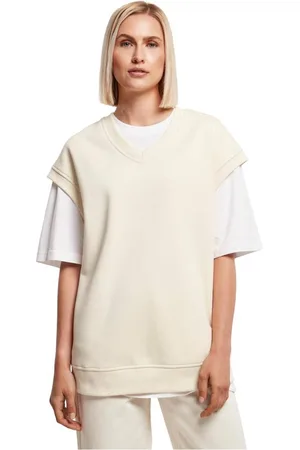 Urban classics Ladies Oversized Sweat Slipover whitesand Gilet - S - Creme