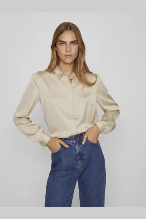 VILA Blouse Viellette Satin L/s Shirt - Noos 14063320 Cement Dames