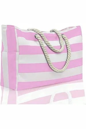 Merkloos Grote strandtas met ritssluiting | beachbag | roze/wit gestreept