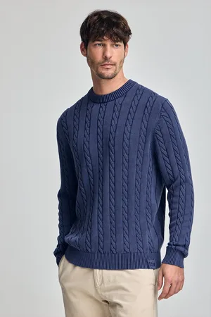 Polo Club® Paars-blauwe kabeltrui met garment dye en geborduurd logo