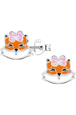 JYC Joy|S - Zilveren vos oorbellen - vosje met roze strikje - 10 x 8 mm - kinderoorbellen - sterling zilver 925