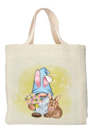 Merkloos Shopper Tote bag - Boodschappentas - Easter Gnome - Bunny - 48x38cm