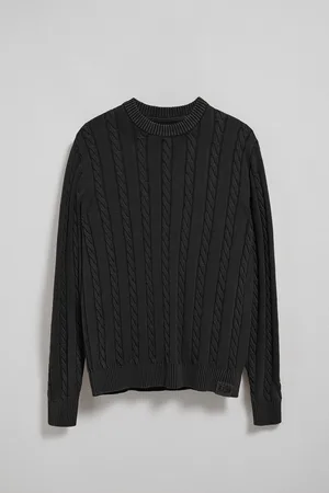 Polo Club® Asfaltgrijze kabeltrui met garment dye en geborduurd logo