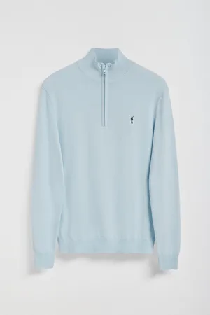 Polo Club® Gebreide lichtblauwe trui met rits en geborduurd Rigby Go-logo