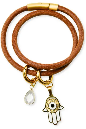 Marama Wikkelarmband - leer - edelsteen kristal - Hamsa Handje - damesarmband - cadeau dames