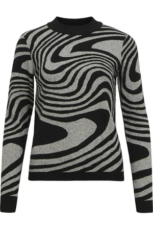 Object Object Trui Objray L/s Knit Pullover Aop Noos 23040958 Black/medium Gre Dames
