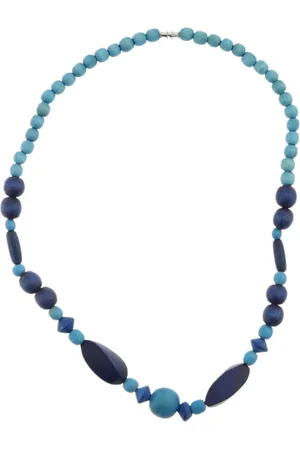 Behave – Houten kralen ketting – 48 cm – Helder turquoise & blauw