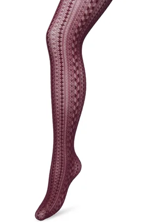 Bonnie Doon Grafische Panty 40 Denier Donker Rood/Paars Dames maat L/XL - Grafisch - Print - Gladde Naden - Maximaal Draagcomfort - Chique Panty - Geometrie Tights - Feestelijk - - BP221902.192