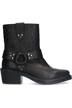 Sacha Dames - Zwarte leren croco biker boots