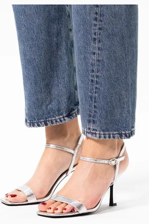 Sacha Dames - Zilveren metallic sandalen met hak
