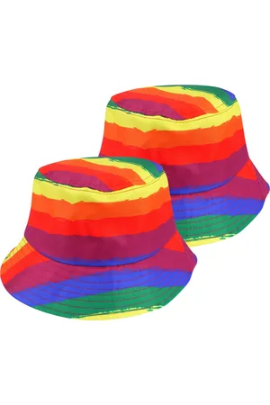 Henbrandt Vissershoedje/zonnehoed - 2x - regenboog - katoen - zonnebescherming voor volwassenen - PRIDE verkleed accessoires