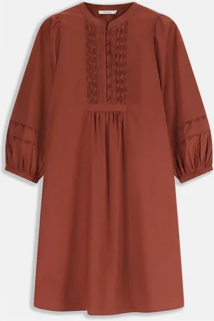Sissy-Boy Bruine midi poplin jurk met pintuck details