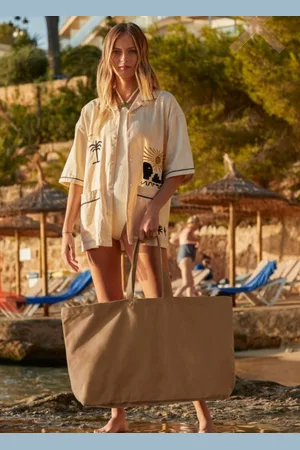 Merkloos Oversized canvas tote | oversized bag | shopper | beach bag | strandtas | | bruin