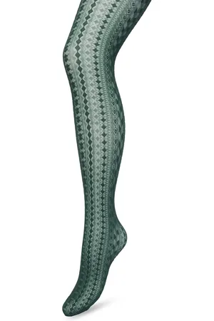Bonnie Doon Grafische Panty 40 Denier Donker Groen Dames maat S/M - Grafisch - Print - Gladde Naden - Maximaal Draagcomfort - Chique Panty - Geometrie Tights - Feestelijk - - BP221902.380