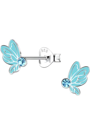 JYC Joy|S - Zilveren vlinder oorbellen - turquoise vlindertjes vleugels - 6 x 8 mm - kristal - sterling zilver 925