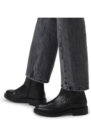 Manfield Dames - Zwarte leren chelsea boots