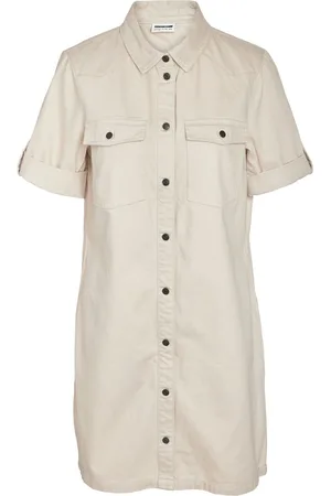 Noisy May Jurk Nmnew Signe S/s Denim Dress Clr Noo 27030173 Oatmeal Dames