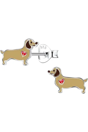 JYC Joy|S - Zilveren hond oorbellen - teckel - met klein rood hartje - 10 x 6 mm - kinderoorbellen - sterling zilver 925
