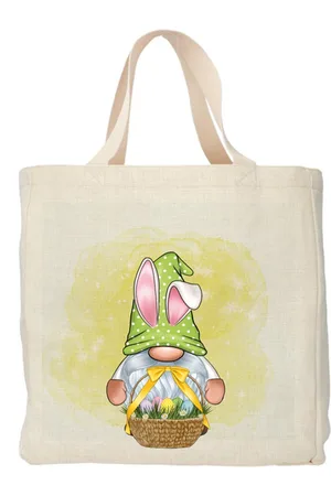 Merkloos Shopper Tote bag - Boodschappentas - Easter Gnome - Flower basket - 48x38cm
