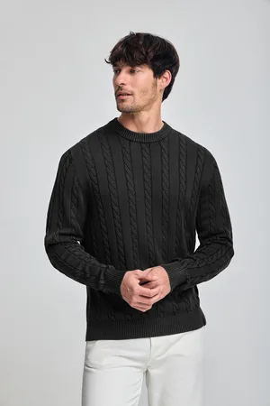 Polo Club® Asfaltgrijze kabeltrui met garment dye en geborduurd logo