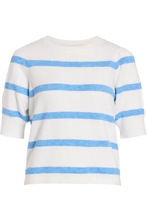 VILA Trui Viril 2/4 Sleeve O-neck Stripe Knit 14108479 White Alyssum/blissful Blue Dames