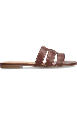 Manfield Dames - Bruine leren slippers