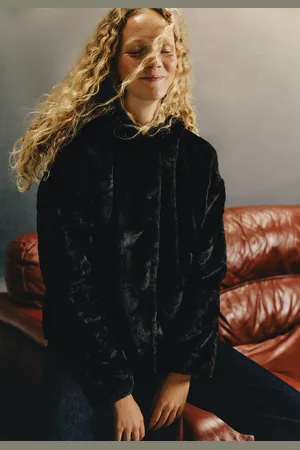 OXXO Hooded Coat with Fur Detail Gr????e S Black