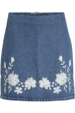 VILA Rok Vibroidy Hw Mini Skirt/ft/ka 14110039 Medium Blue Denim/white Emb Dames