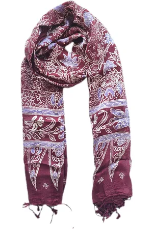 Merkloos Zijden Batik Sjaal Maroon Indonesisch Batik Techniek Bloemenprint Uniek Cadeau Shawl