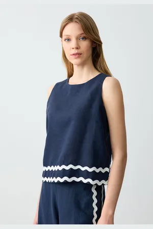 Jimmy Key Relaxed Fit Ronde Hals Mouwloos Gedessineerde Linnen Blouse