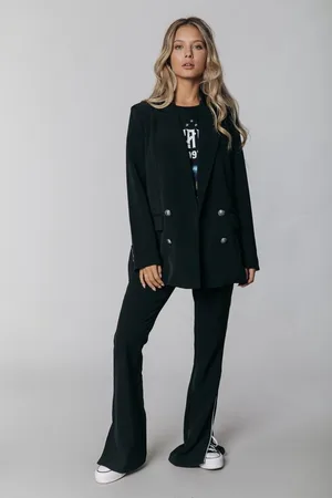 Colourful rebel Riley Slit Broek Zwart Dames - Wijduitlopende Fit - Polyester - M