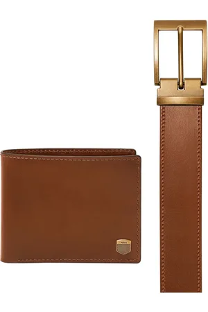 Fossil Leren Portemonnee Riem Hayes Gift Set Bruine