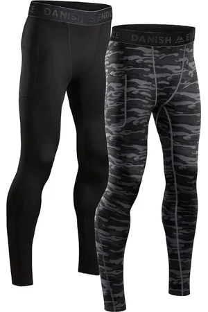 Merkloos Compressiebroeken, voor Heren, Basislaag voor Trainen, set van 2 - kleur 1x Zwart, 1x Camouflage Grijs - maat S