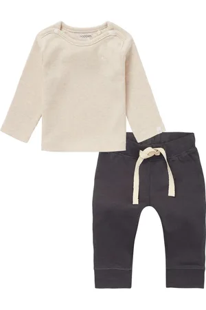Noppies Kledingset - 2 delig - Broek antraciet grijs - Shirt oatmeal