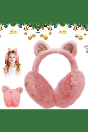 Merkloos Vieux Rose Pluche Oorwarmers - Opvouwbaar & Warm - Winter Oorbeschermers met Kattenoortjes - Meisjes en Jongens .